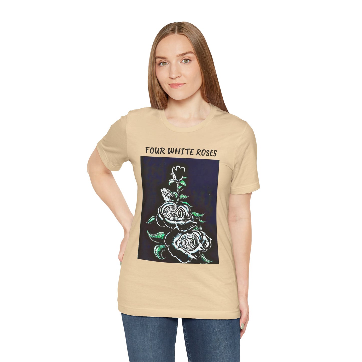 Four White Roses Unisex Jersey Tee – Floral Art Design