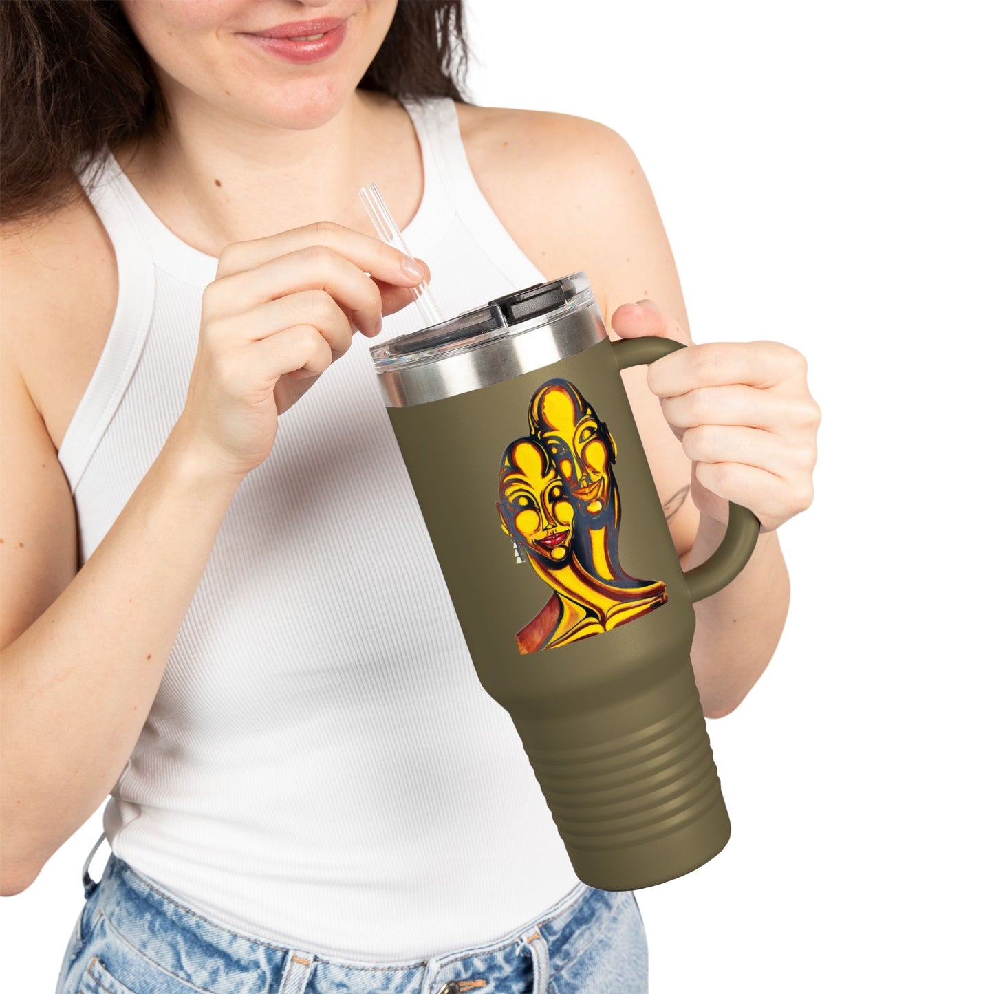 Artistic Insulated Travel Mug - Unique 40oz Drinkware for Adventure Lovers