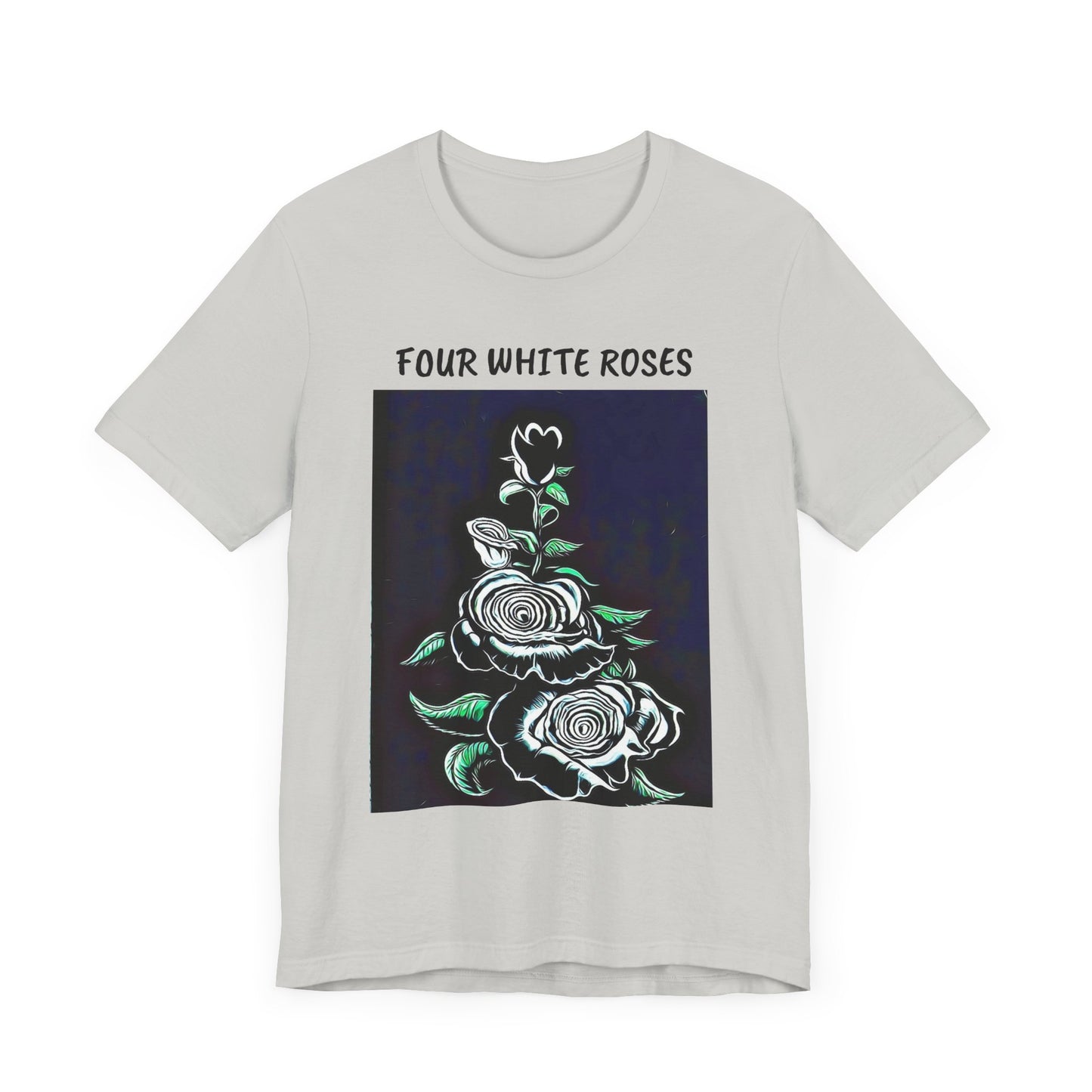 Four White Roses Unisex Jersey Tee – Floral Art Design