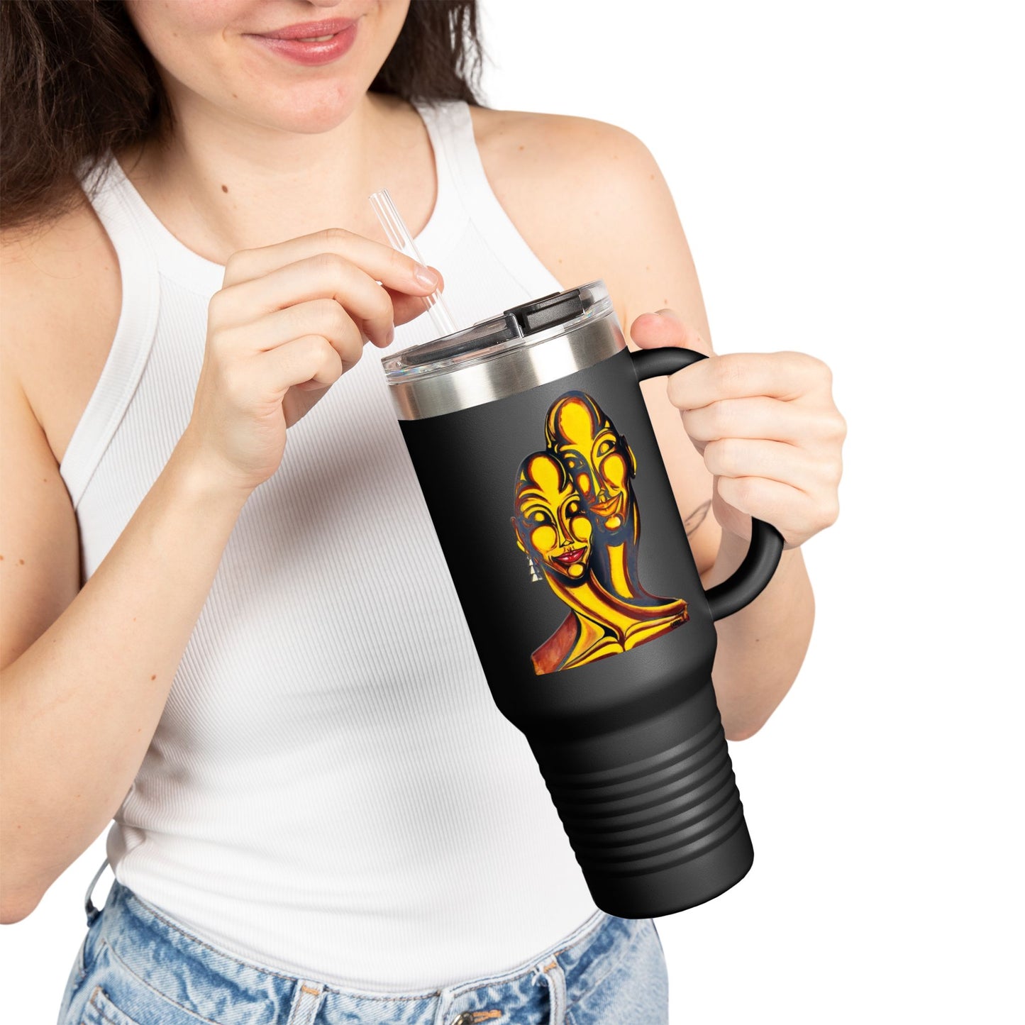 Artistic Insulated Travel Mug - Unique 40oz Drinkware for Adventure Lovers